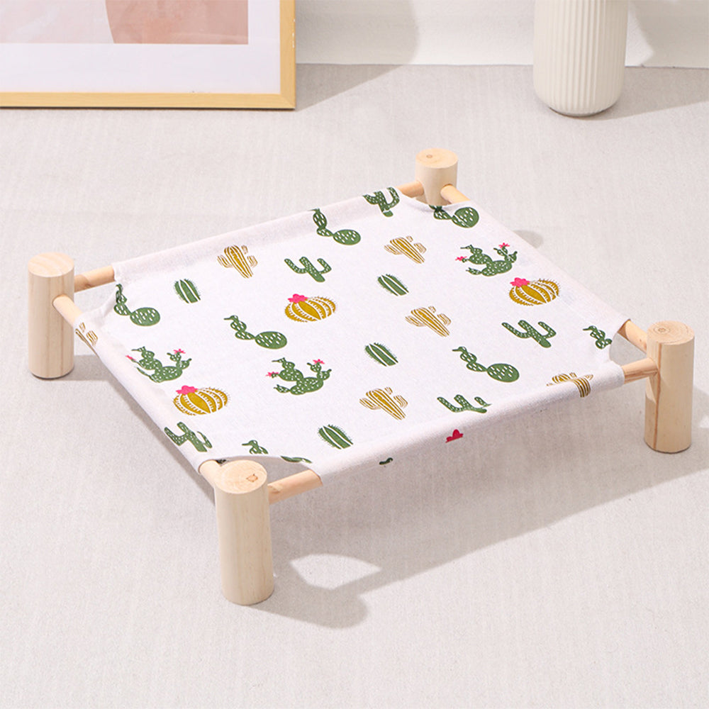Wooden Raised Pet Bed Removable Washable Fabric All Season Large