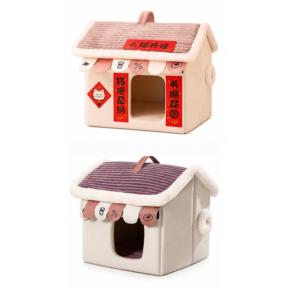 Enclosed Plush Tent Cat Bed Cozy Winter House