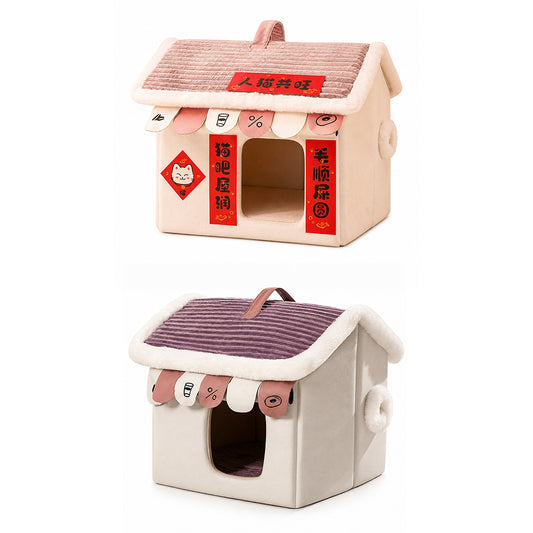 Enclosed Plush Tent Cat Bed Cozy Winter House