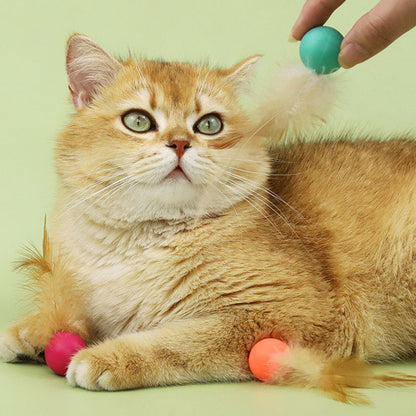 Cat Toy Bouncy Ball Feather Interactive 3 Pack