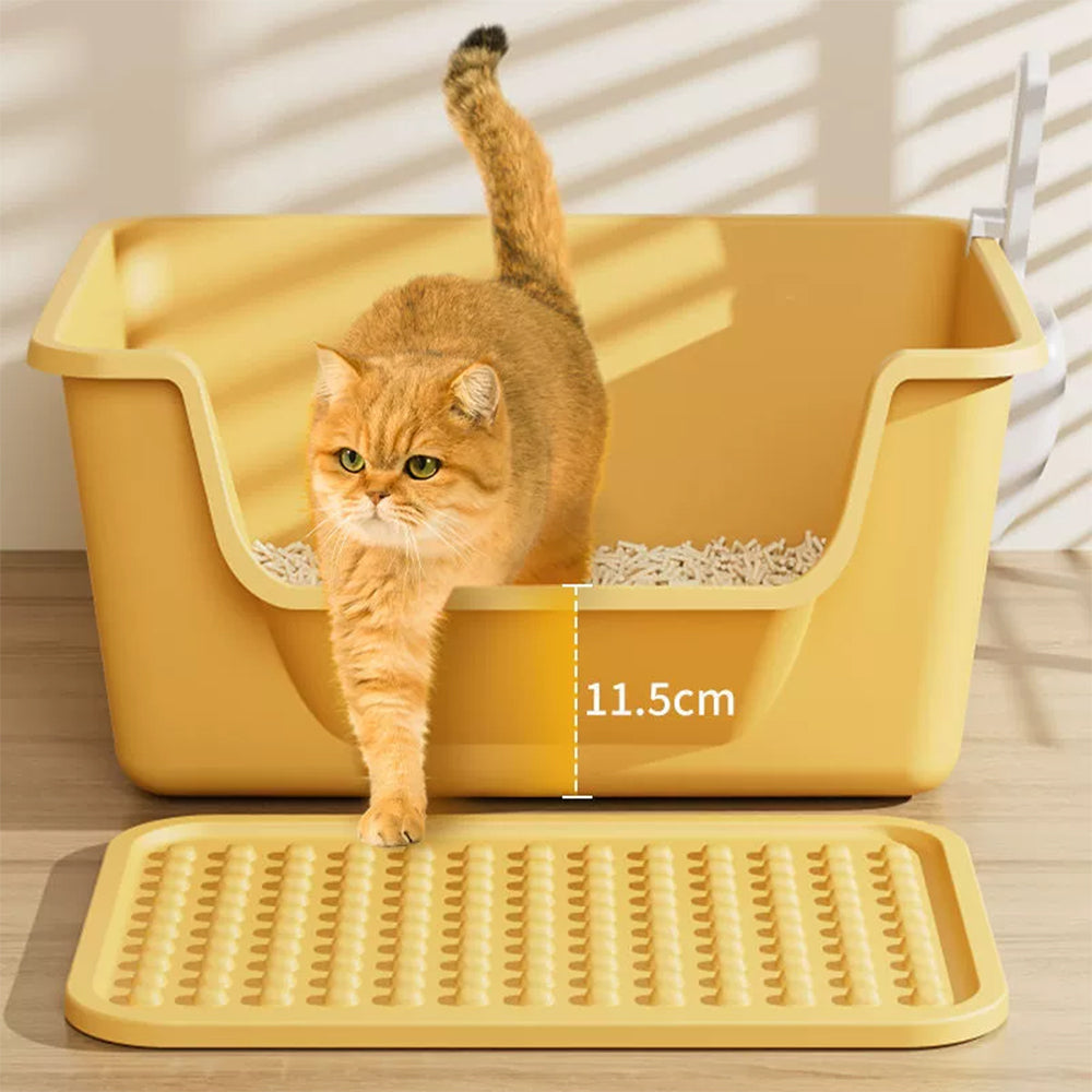 Large Cat Litter Box with Anti-Tracking Mat – 50cm Open Litter Tray Set