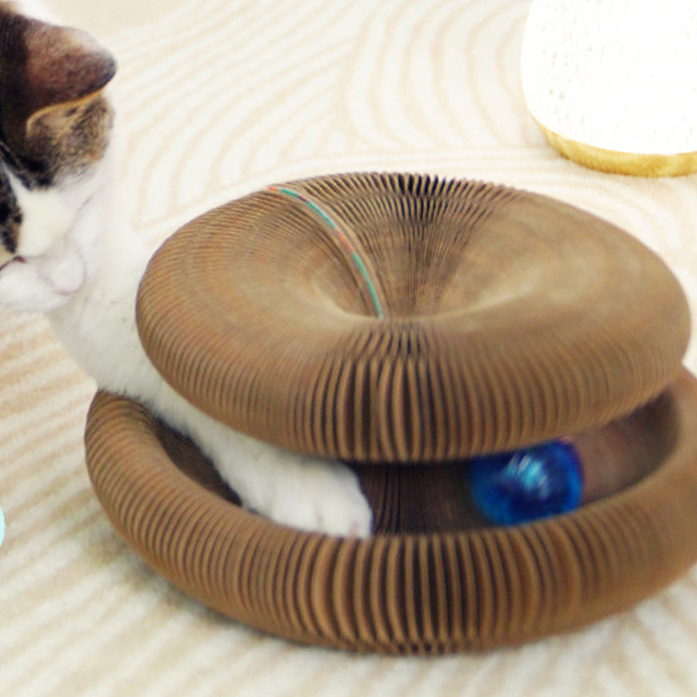 Pink Foldable Accordion Cat Scratcher – Magnetic Corrugated Cardboard Toy