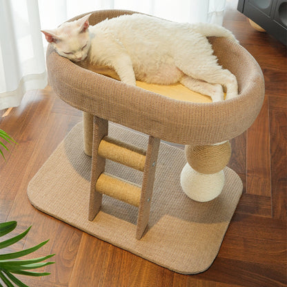 Low Cat Tree with Raised Bed & Sisal Scratching Posts – Step Design