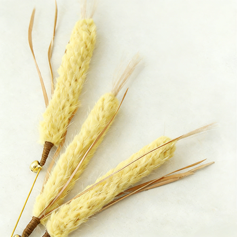Natural Wheat Ear Cat Teaser Wand - Wooden Handle Interactive Toy