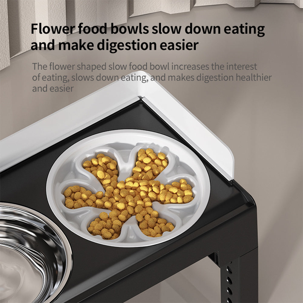 PAKEWAY Lifting Bowl With Five Height Adjustable(One Steel Bowl, One Slow Feeder)