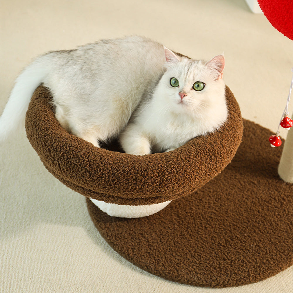 Mushroom-Shaped Cat Tree with Sisal Scratching Post & Cat Bed