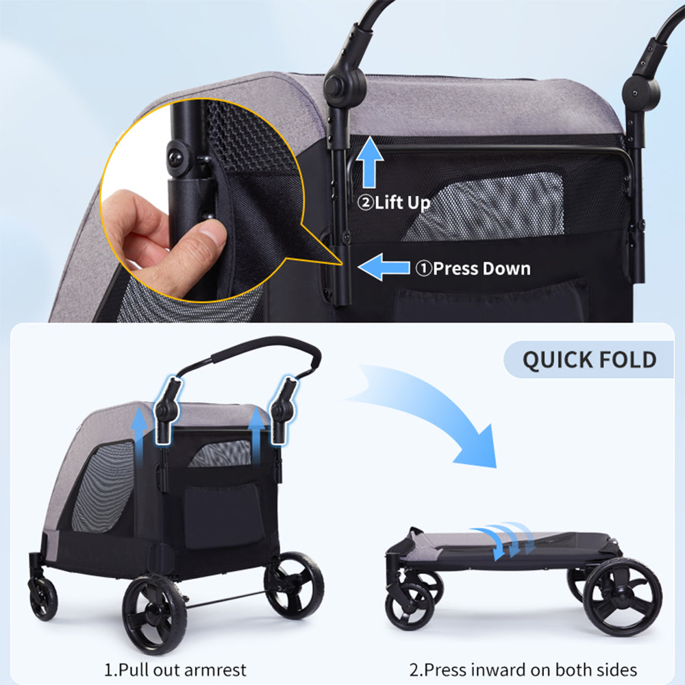 Easy Fold Pet Stroller - One-Touch Folding Design