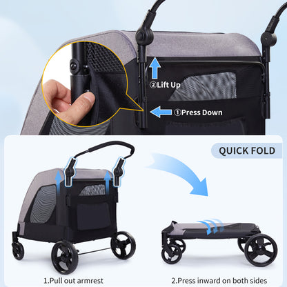 Easy Fold Pet Stroller - One-Touch Folding Design