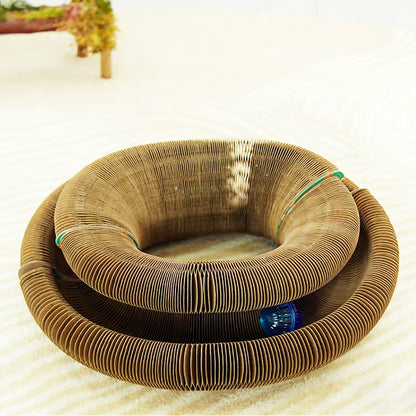 Pink Foldable Accordion Cat Scratcher – Magnetic Corrugated Cardboard Toy