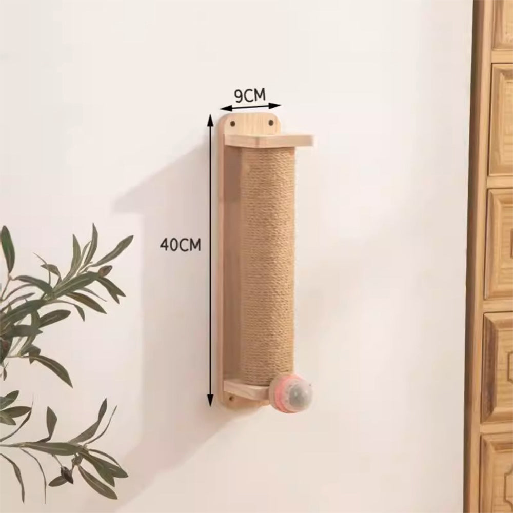 Wooden Sisal Cat Scratching Post – Durable, Wall-Friendly Design