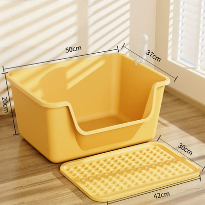 Large Cat Litter Box with Anti-Tracking Mat – 50cm Open Litter Tray Set
