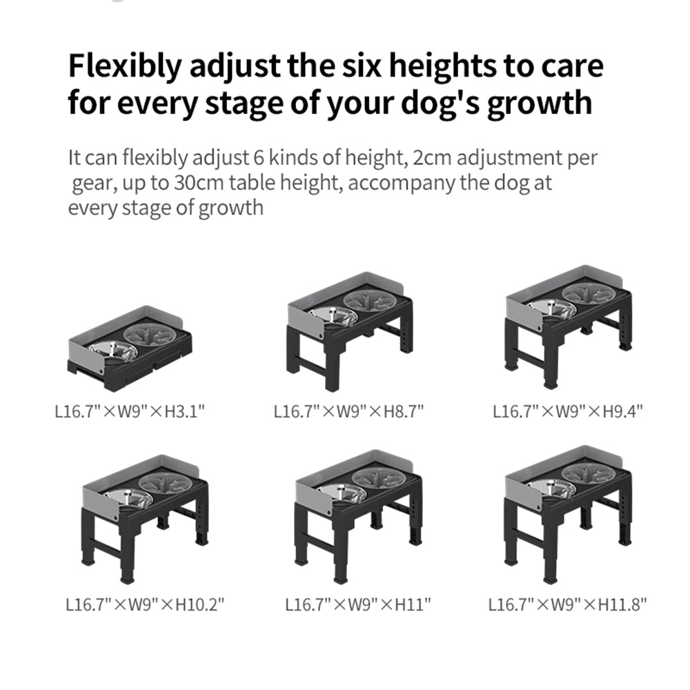 PAKEWAY Lifting Bowl With Five Height Adjustable(One Steel Bowl, One Slow Feeder)
