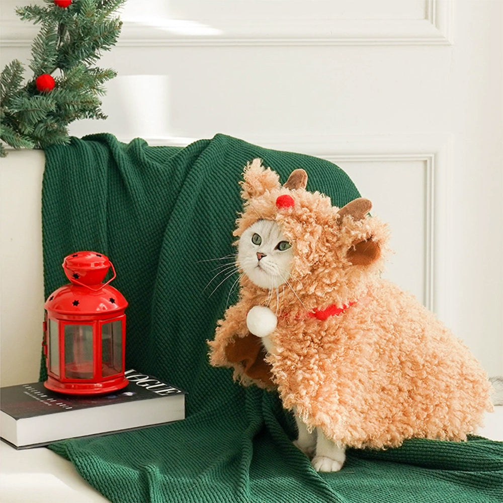 ZEZE Christmas Plush Reindeer Pet Cape Costume