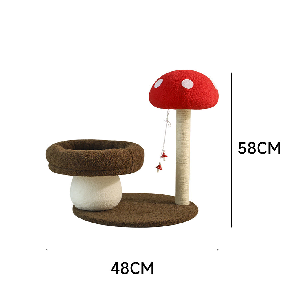 Mushroom-Shaped Cat Tree with Sisal Scratching Post & Cat Bed