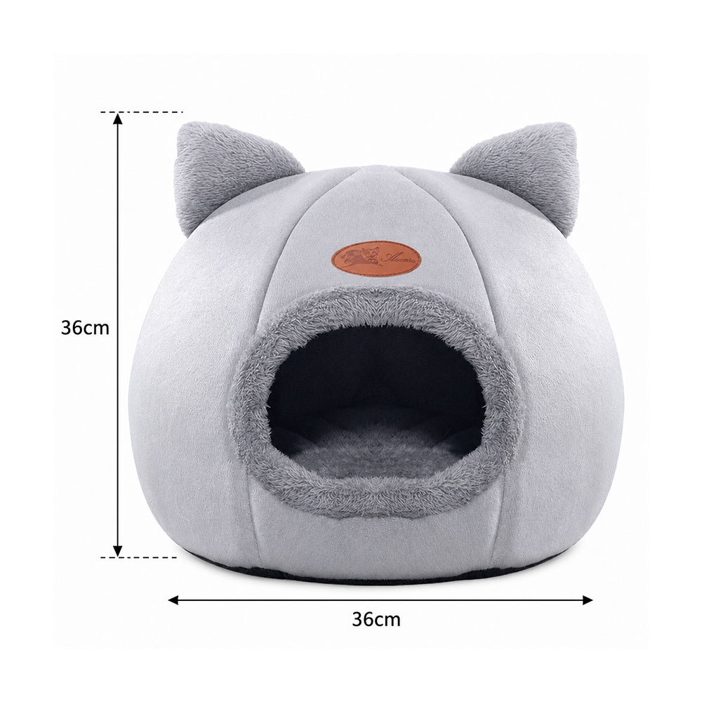 Enclosed Cat Bed House Cozy Warm Grey Large