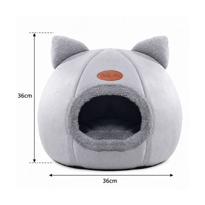 Enclosed Cat Bed House Cozy Warm Grey Large