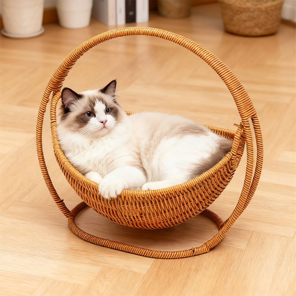Swing Basket Cat Cradle Bed - Woven-Style Hanging Cat Lounger