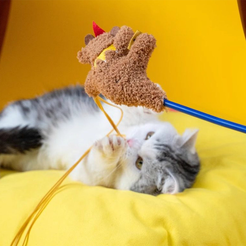 Circus Cat Teaser Wand - Interactive Feather Toy With Bell & Crinkle Sound