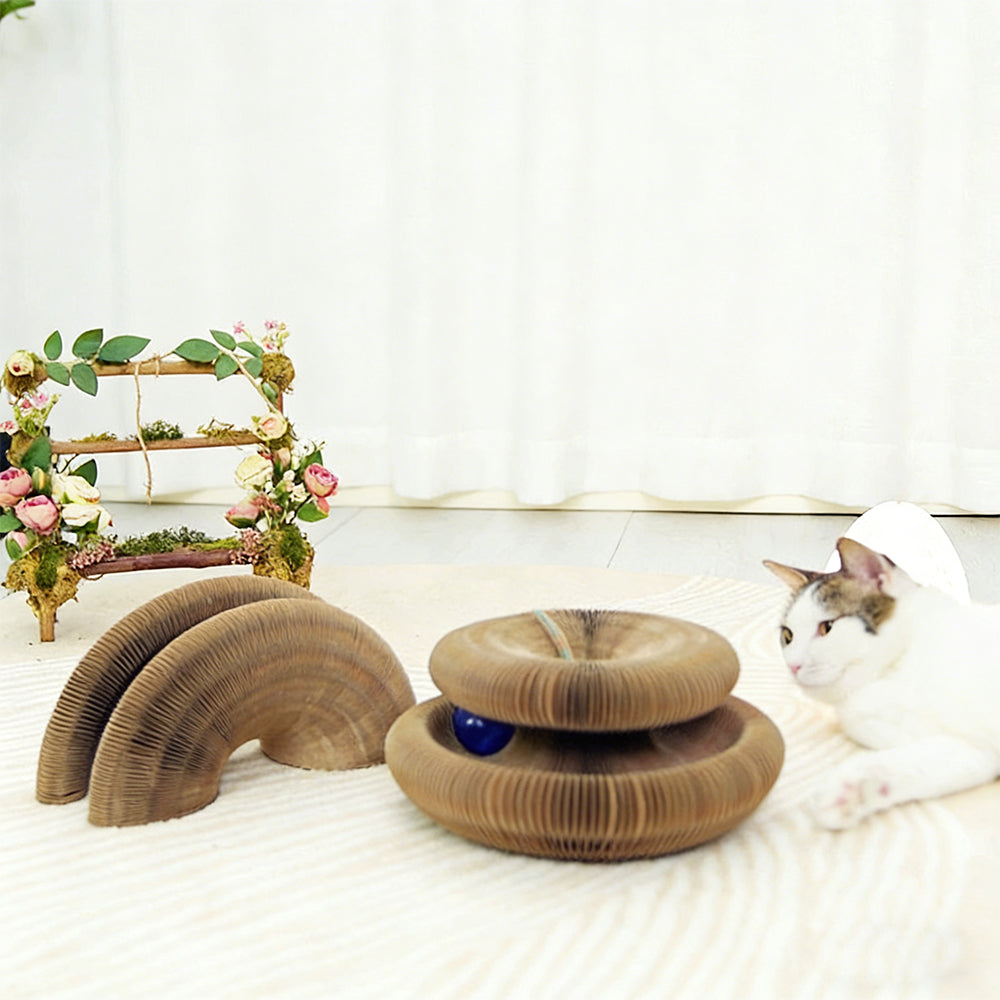 Pink Foldable Accordion Cat Scratcher – Magnetic Corrugated Cardboard Toy