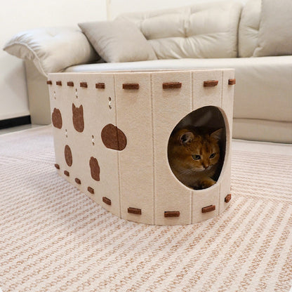 Felt Cat Cave Bed With Scratching Pad - Durable All-Season Hideaway - 52x30x30cm - Cream