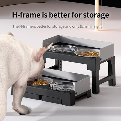 PAKEWAY Lifting Bowl With Five Height Adjustable(One Steel Bowl, One Slow Feeder)