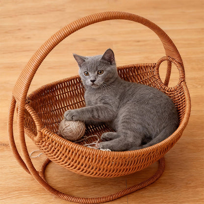 Swing Basket Cat Cradle Bed - Woven-Style Hanging Cat Lounger