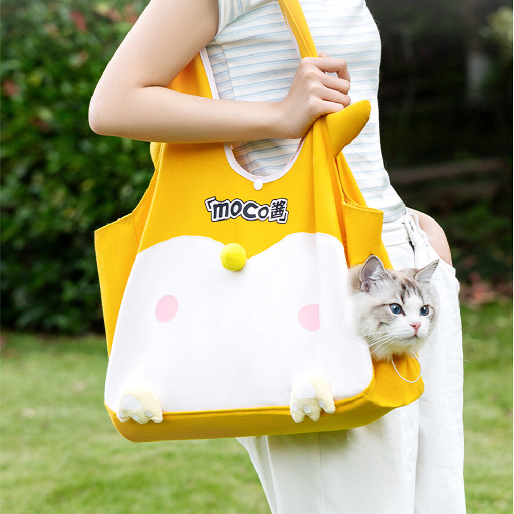 Canvas Cat Carrier Shoulder Bag – Large Capacity Travel Cat Tote