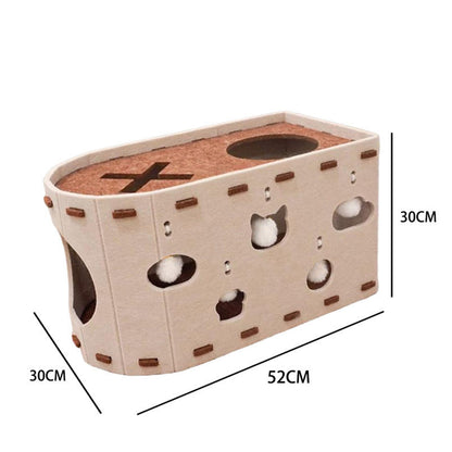 Felt Cat Cave Bed With Scratching Pad - Durable All-Season Hideaway - 52x30x30cm - Cream