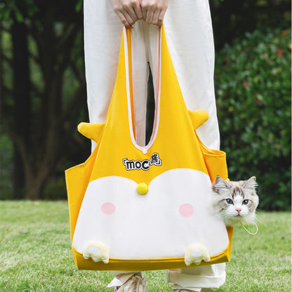 Canvas Cat Carrier Shoulder Bag – Large Capacity Travel Cat Tote