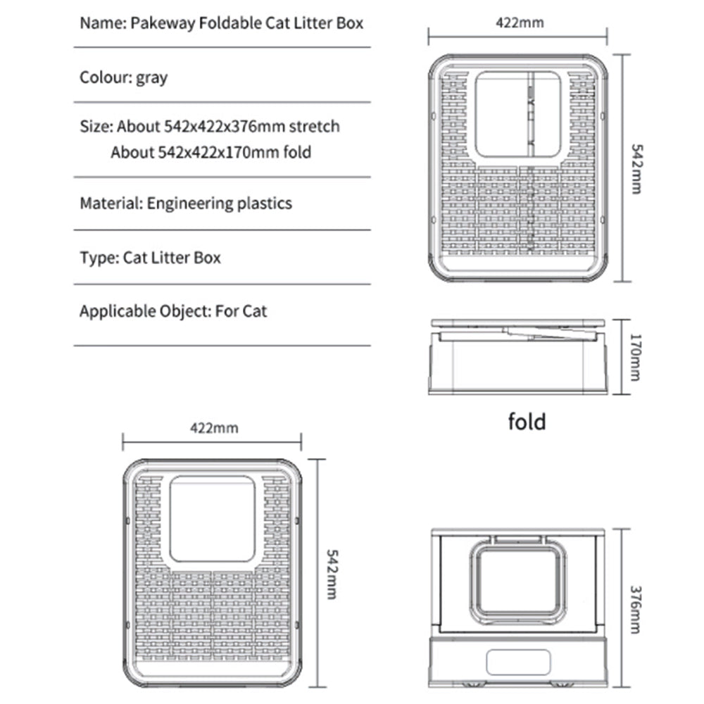 PAKEWAY Foldable Enclosed Cat Litter Box