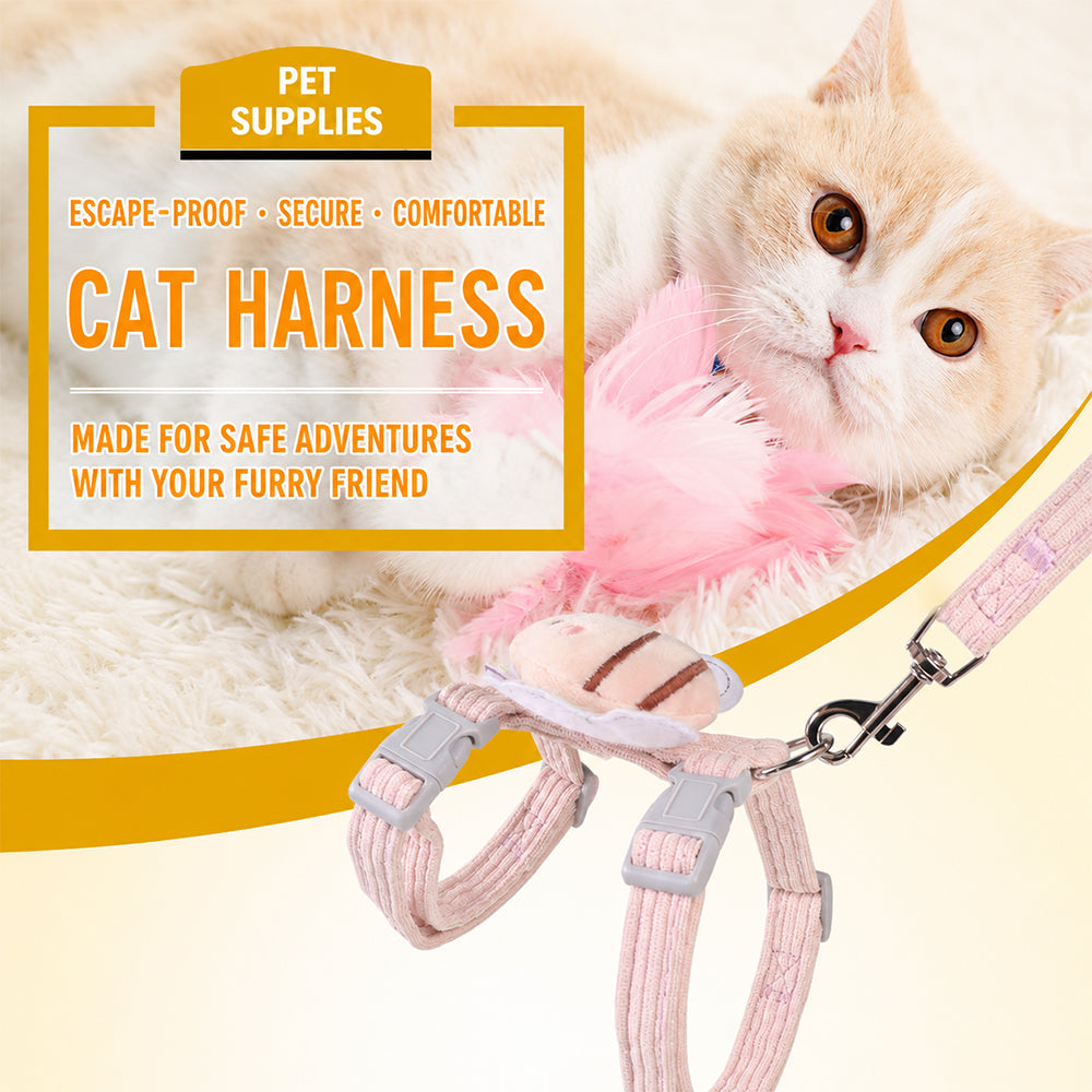 Cat Harness & Leash Set – Escape-Proof Adjustable Design | Yellow & Pink