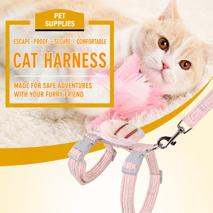 Cat Harness & Leash Set – Escape-Proof Adjustable Design | Yellow & Pink