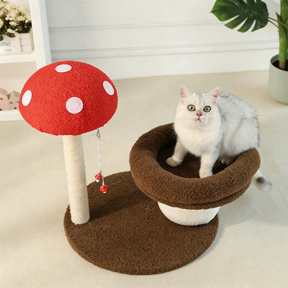 Mushroom-Shaped Cat Tree with Sisal Scratching Post & Cat Bed