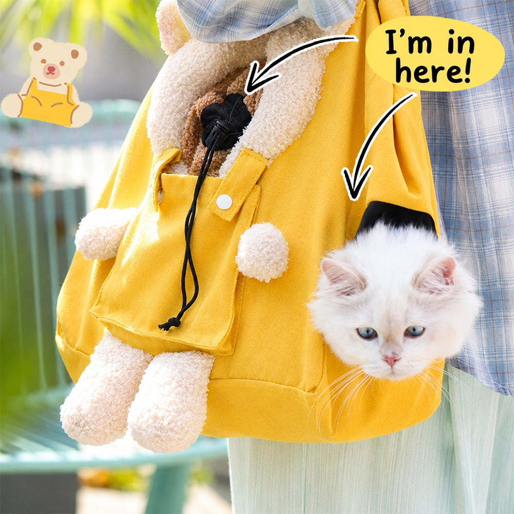 Pet Carrier Bag Shoulder Tote Breathable Large Space Bear Yellow