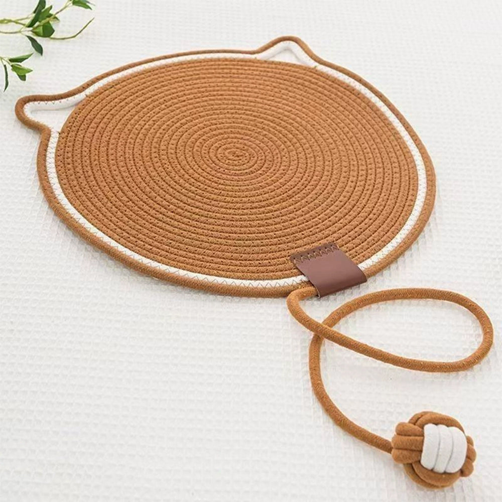 Woven Rope Cat Scratching Mat with Toy Ball – All-in-One Sleep & Play Mat