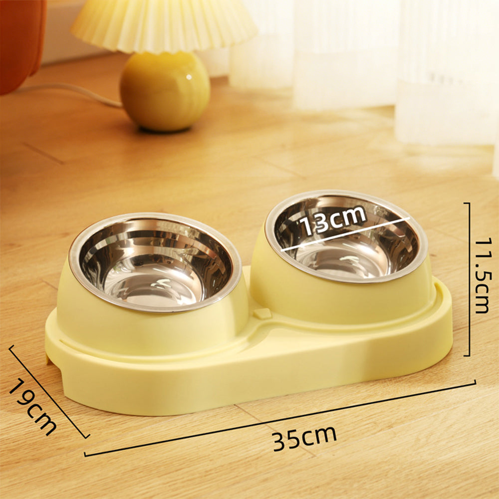 Cream Yellow Elevated Tilted Double Cat Bowl