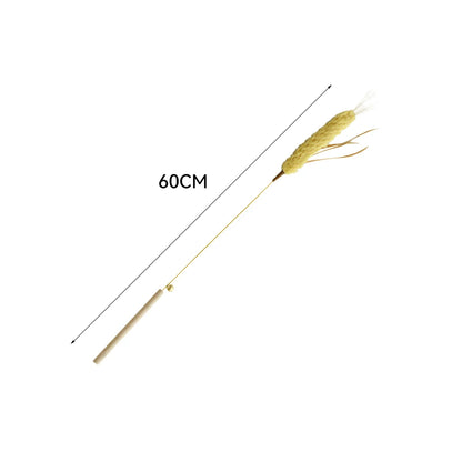 Natural Wheat Ear Cat Teaser Wand - Wooden Handle Interactive Toy