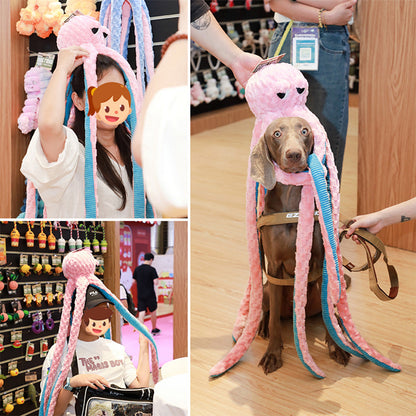 Long Dog Tug Toy Octopus Squeaky Interactive