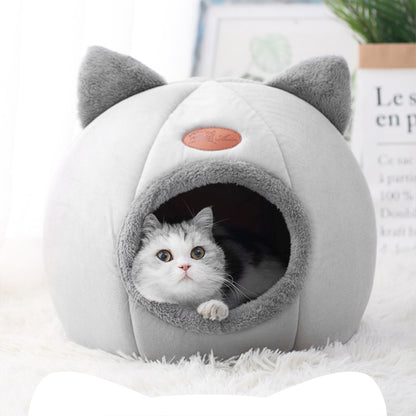 Enclosed Cat Bed House Cozy Warm Grey Large