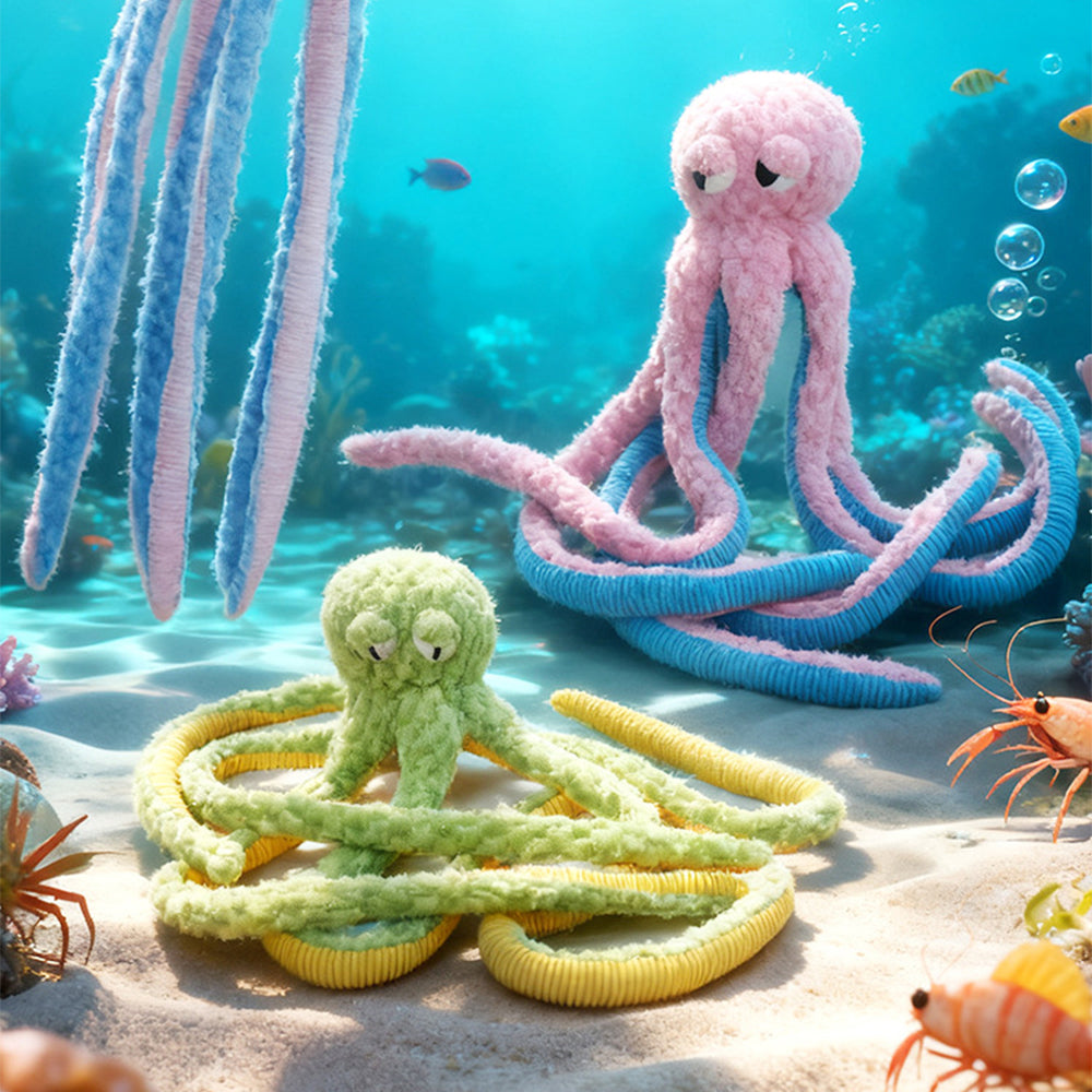 Long Dog Tug Toy Octopus Squeaky Interactive