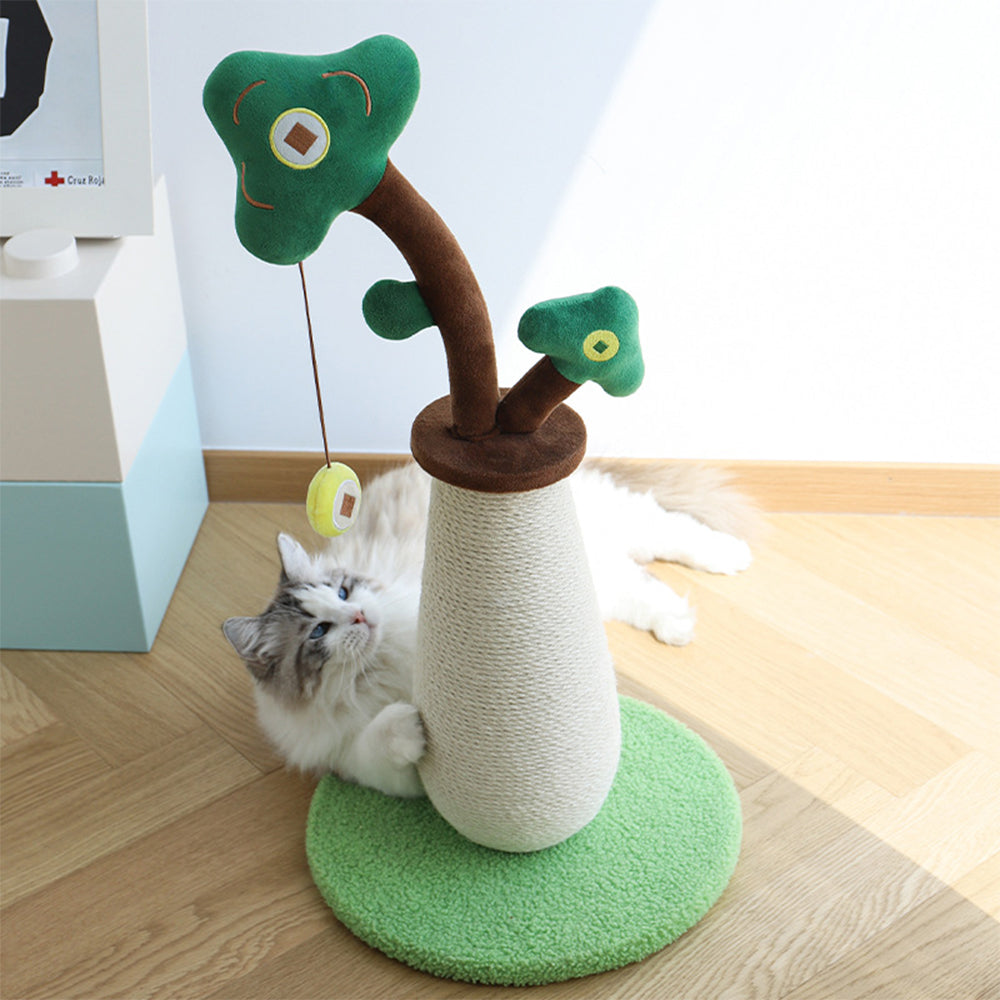 Tree-Shaped Sisal Cat Scratching Post with Hanging Toy