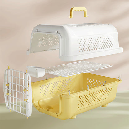 Air Traveller Portable Pet Carrier for Cats & Small Dogs – Cream Yellow, with Tray & Bowl