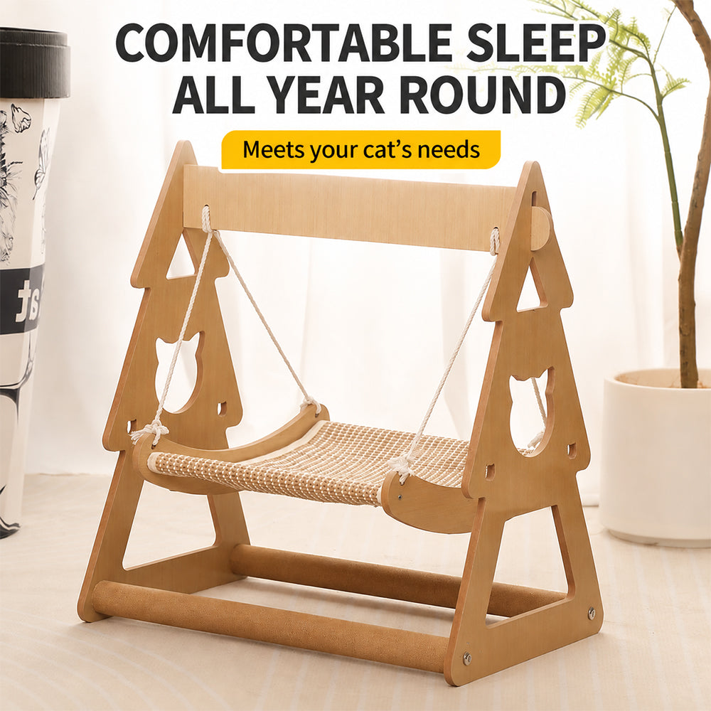Pet Hammock Swing Bed Wooden Double Layer