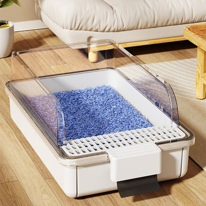 Large Cat Litter Box with Waste Drawer – Anti-Tracking Open Litter Tray