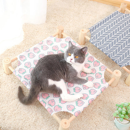 Wooden Raised Pet Bed Removable Washable Fabric All Season Large