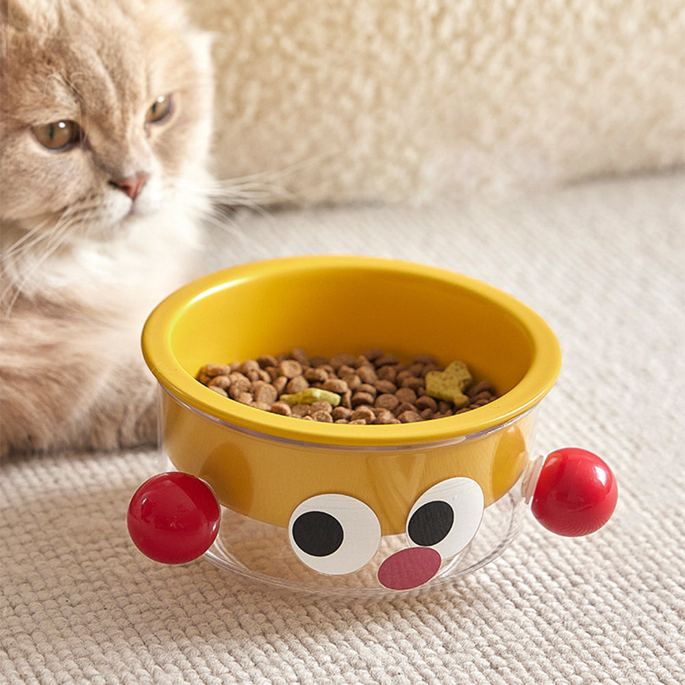 Anti-Tip Ergonomic Food & Water Bowl Set  Ceramic Double Cat Bowl - Yellow Big Eye