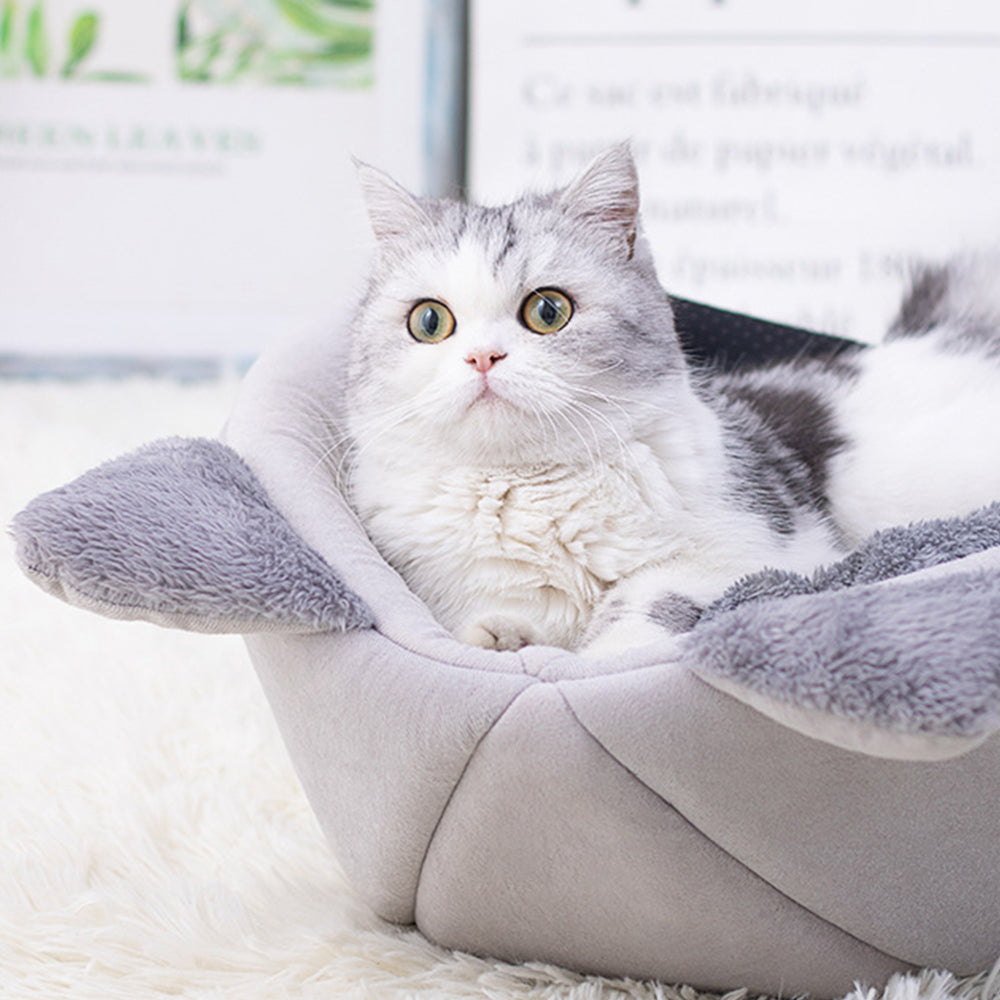 Enclosed Cat Bed House Cozy Warm Grey Large