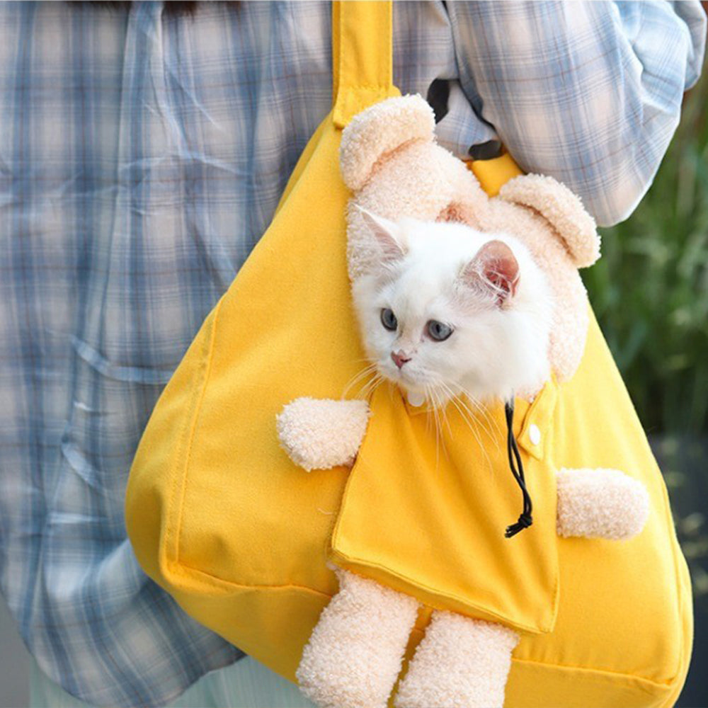 Pet Carrier Bag Shoulder Tote Breathable Large Space Bear Yellow
