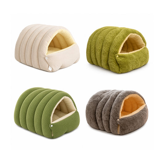 Enclosed Plush Cat Bed Cozy Winter Nest