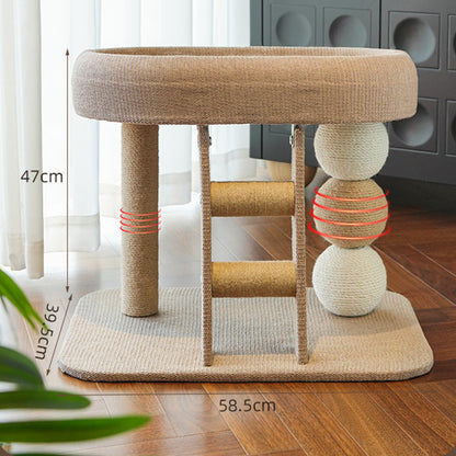 Low Cat Tree with Raised Bed & Sisal Scratching Posts – Step Design